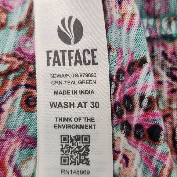 Fat Face Green and Pink Paisley Boho Smocked Top with Square Neckline NWT Size 4 - Picture 8 of 10